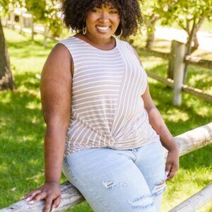 NWT Zenana Tan & Beige Stripe Size 3XL